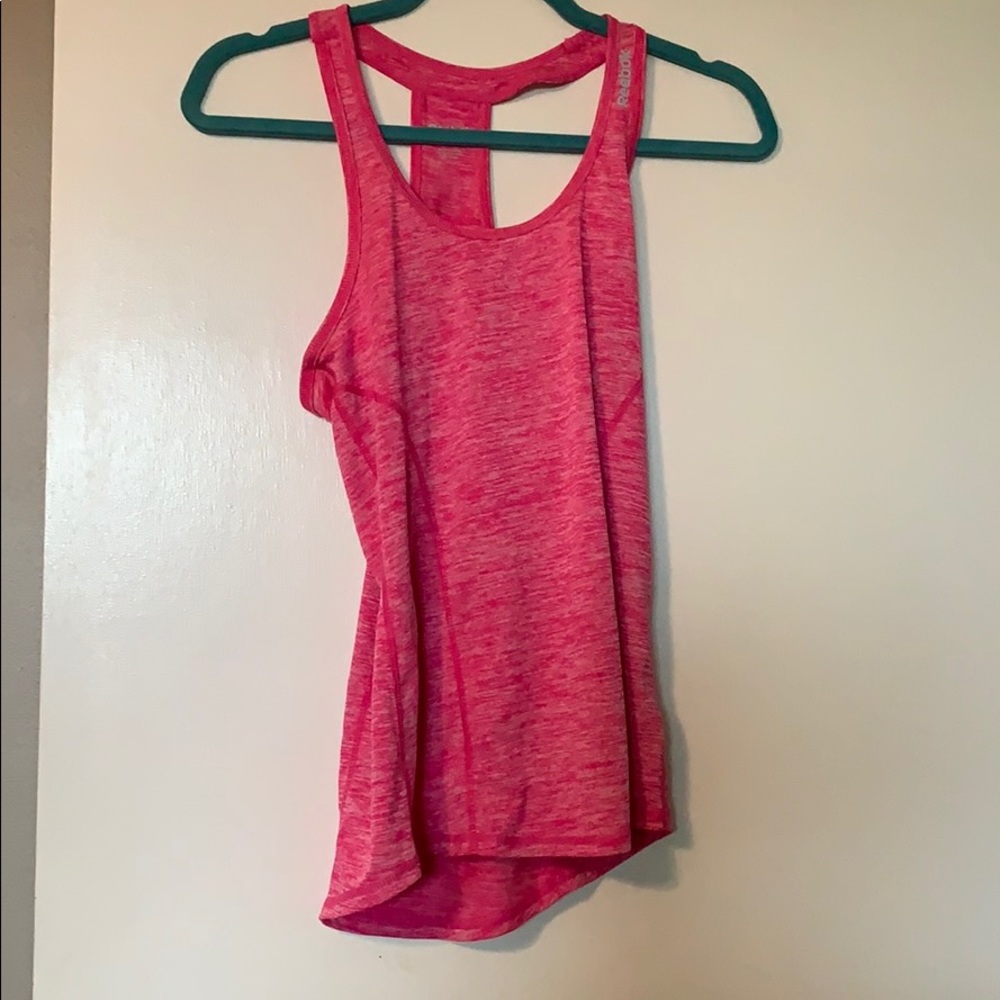 Pink and white Reebok tank top